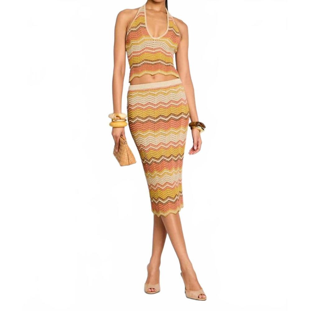 NEW RETROFETE luz crochet top and ivey crochet skirt in metallic multi